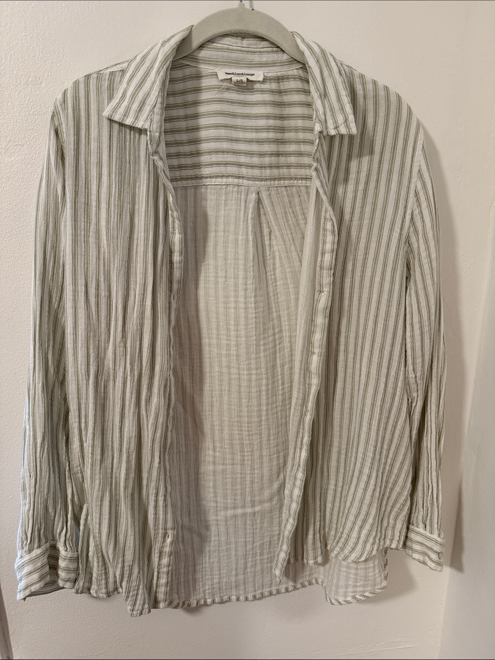 Light Green Striped Women's Button-Front Shirt - Relaxed Fit